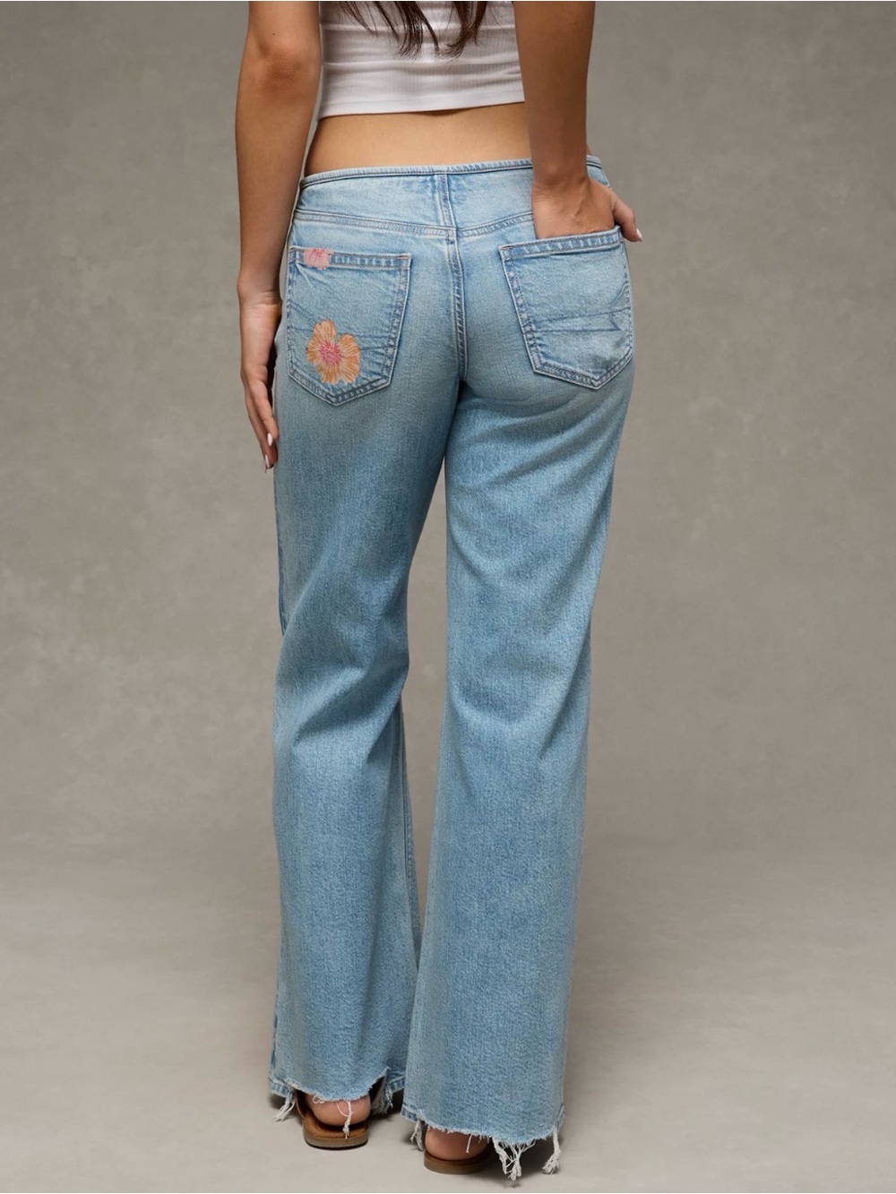 American Eagle AE Super Low-Rise Baggy Flare Floral Jean Size 18 - Picture 5 of 12
